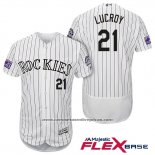 Camiseta Beisbol Hombre Colorado Rockies Jonathan Lucroy 21 Blanco Autentico Collection Flex Base