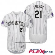 Camiseta Beisbol Hombre Colorado Rockies Jonathan Lucroy 21 Blanco Autentico Collection Flex Base