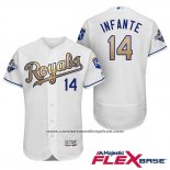 Camiseta Beisbol Hombre Kansas City Royals Campeones 14 Omar Infante Flex Base Oro