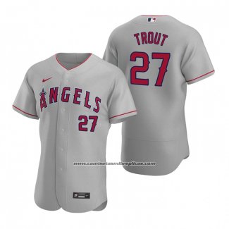 Camiseta Beisbol Hombre Los Angeles Angels Mike Trout Autentico 2020 Road Gris