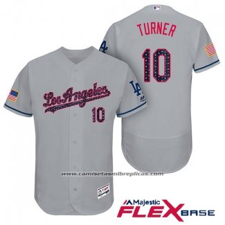 Camiseta Beisbol Hombre Los Angeles Dodgers 2017 Estrellas y Rayas Justin Turner Gris Flex Base