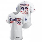 Camiseta Beisbol Hombre Los Angeles Dodgers Clayton Kershaw 2020 Stars & Stripes 4th of July Blanco Camiseta Beisbol Hombre Los Angeles Dodgers Clayton Kershaw 2020 Stars & Stripes 4th of July Blanco