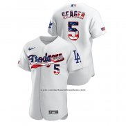 Camiseta Beisbol Hombre Los Angeles Dodgers Corey Seager 2020 Stars & Stripes 4th of July Blanco