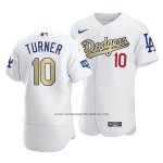Camiseta Beisbol Hombre Los Angeles Dodgers Justin Turner 2021 Gold Program Patch Autentico Blanco