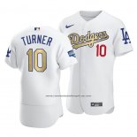 Camiseta Beisbol Hombre Los Angeles Dodgers Justin Turner 2021 Gold Program Patch Autentico Blanco
