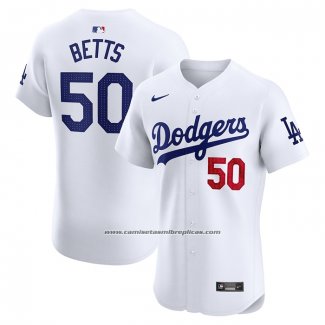 Camiseta Beisbol Hombre Los Angeles Dodgers Mookie Betts Primera Elite Blanco