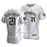 Camiseta Beisbol Hombre Milwaukee Brewers Daniel Vogelbach Autentico Primera Blanco