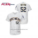 Camiseta Beisbol Hombre Milwaukee Brewers Jimmy Nelson Autentico Flex Base Blanco Azul