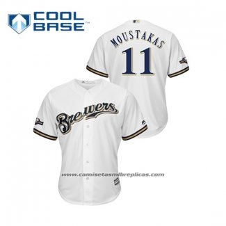 Camiseta Beisbol Hombre Milwaukee Brewers Mike Moustakas 2019 Postemporada Cool Base Blanco