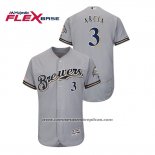 Camiseta Beisbol Hombre Milwaukee Brewers Orlando Arcia Autentico Flex Base Gris