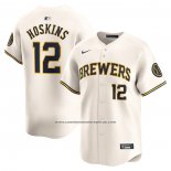 Camiseta Beisbol Hombre Milwaukee Brewers Rhys Hoskins Primera Limited Crema