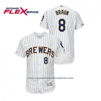 Camiseta Beisbol Hombre Milwaukee Brewers Ryan Braun Autentico Flex Base Blanco Azul