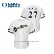 Camiseta Beisbol Hombre Milwaukee Brewers Zach Davies 2019 Postemporada Cool Base Blanco