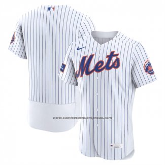 Camiseta Beisbol Hombre New York Mets Primera Sponsor Patch Autentico Blanco
