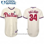 Camiseta Beisbol Hombre Philadelphia Phillies Roy Halladay Crema Cool Base Jugador