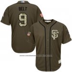 Camiseta Beisbol Hombre San Francisco Giants 9 Brandon Belt Verde Salute To Service