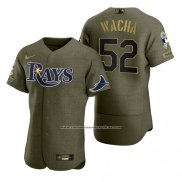 Camiseta Beisbol Hombre Tampa Bay Rays Michael Wacha Camuflaje Digital Verde 2021 Salute To Service