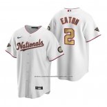 Camiseta Beisbol Hombre Washington Nationals Adam Eaton Gold-Trimmed Championship Replica Blanco