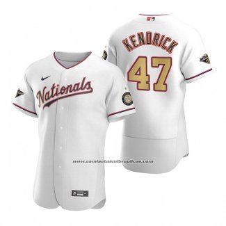 Camiseta Beisbol Hombre Washington Nationals Howie Kendrick Gold-Trimmed Championship Autentico Blanco