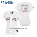 Camiseta Beisbol Mujer Boston Red Sox 15 Dustin Pedroia Blanco Fashion Cool Base
