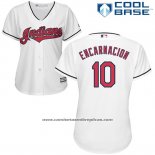 Camiseta Beisbol Mujer Cleveland Indians 10 Edwin Encarnacion Blanco 2017 Cool Base