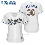 Camiseta Beisbol Mujer Kansas City Royals 30 Yordano Ventura Blanco 2017 Cool Base