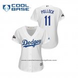 Camiseta Beisbol Mujer Los Angeles Dodgers A.j. Pollock 2019 Postemporada Cool Base Blanco