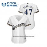 Camiseta Beisbol Mujer Milwaukee Brewers Gio Gonzalez 2019 Postemporada Cool Base Blanco