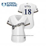 Camiseta Beisbol Mujer Milwaukee Brewers Keston Hiura 2019 Postemporada Cool Base Blanco