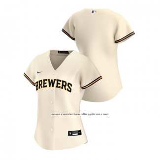 Camiseta Beisbol Mujer Milwaukee Brewers Replica 2020 Primera Crema