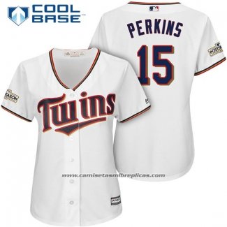Camiseta Beisbol Mujer Minnesota Twins 2017 Postemporada Glen Perkins Blanco Cool Base