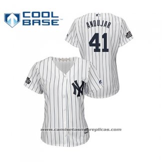 Camiseta Beisbol Mujer New York Yankees Miguel Andujar 2019 London Series Cool Base Blanco