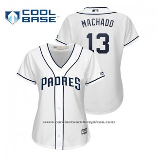 Camiseta Beisbol Mujer San Diego Padres Manny Machado Cool Base Primera Blanco
