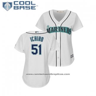 Camiseta Beisbol Mujer Seattle Mariners Ichiro Suzuki Cool Base Jugador Blanco