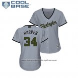 Camiseta Beisbol Mujer Washington Nationals Bryce Harper 2018 Dia de los Caidos Cool Base Gris